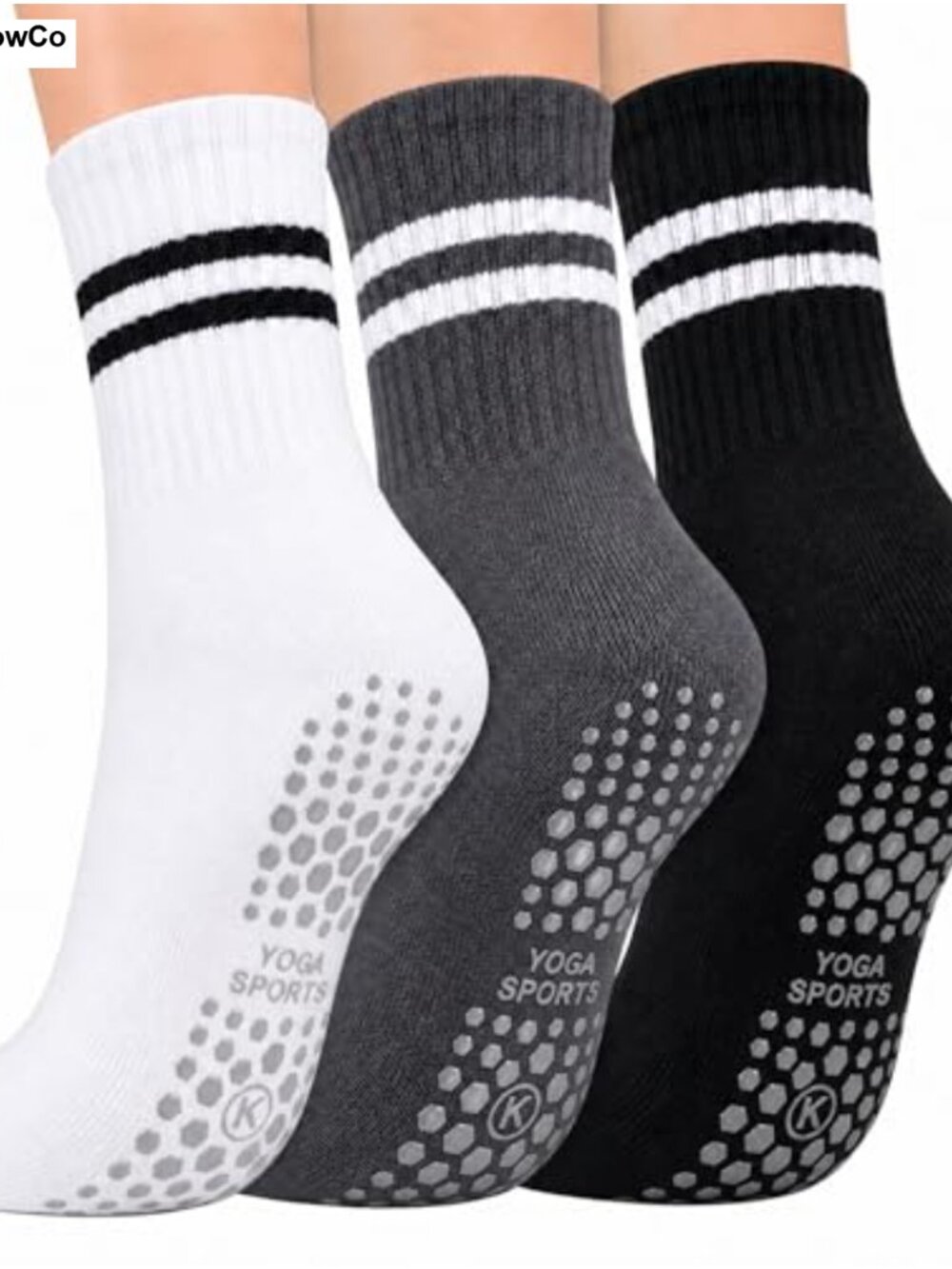 Women's Cotton Pilates Yoga Crew Grip Socks 3 Pair Non Slip
